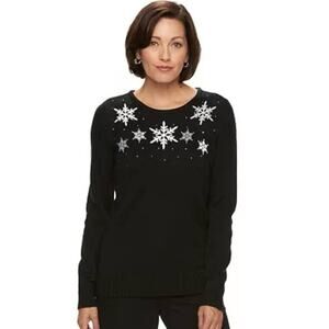 Croft & Barrow Black Embroidered Holiday Sweater Size XXL NWT